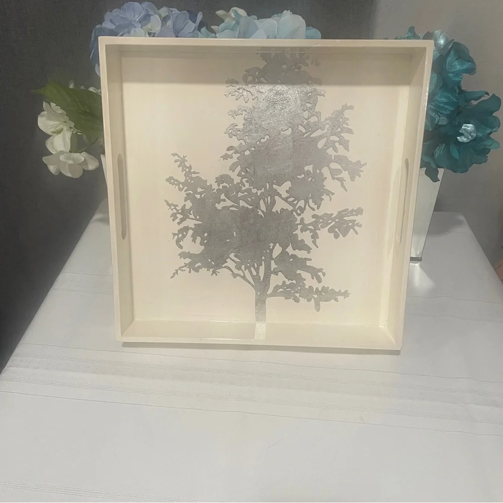 West Elm Silver and White Lacquered Tray